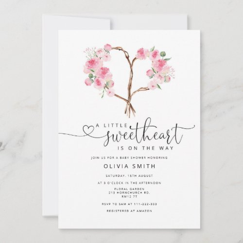 Valentines floral heart peony little sweetheart invitation