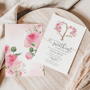 Valentines floral heart peony little sweetheart invitation