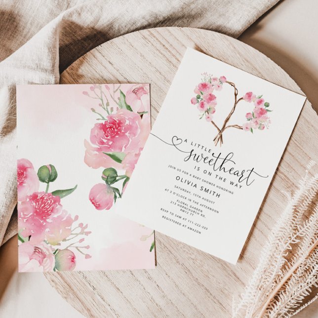 Valentines floral heart peony little sweetheart invitation (Creator Uploaded)