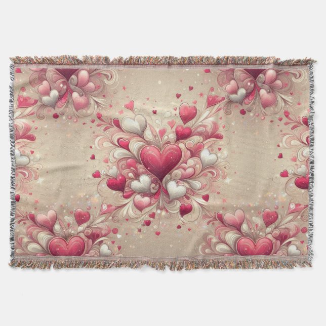 Valentine's Floral heart Throw Blanket (Front)