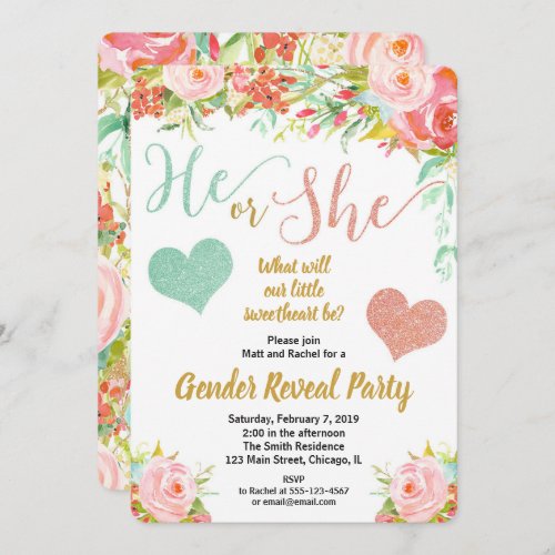 Valentines floral little sweetheart gender reveal invitation