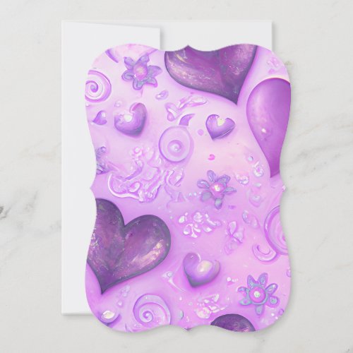 Valentines Flowery Pastel Purple Hearts Glitter  Note Card