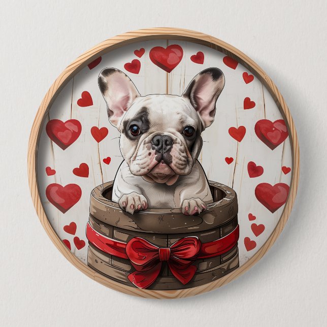 Valentines French Bulldog Button (Front)