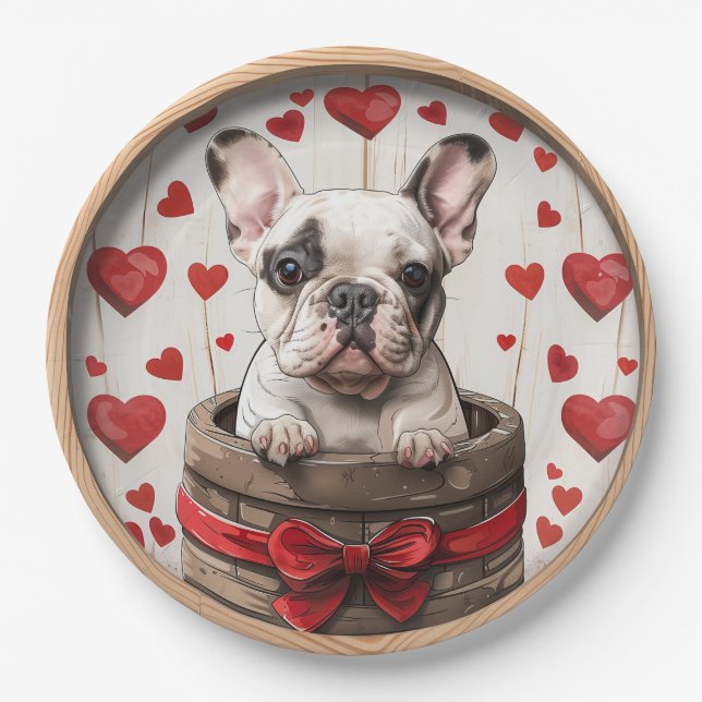 Valentines French Bulldog Paper Plates (Front)