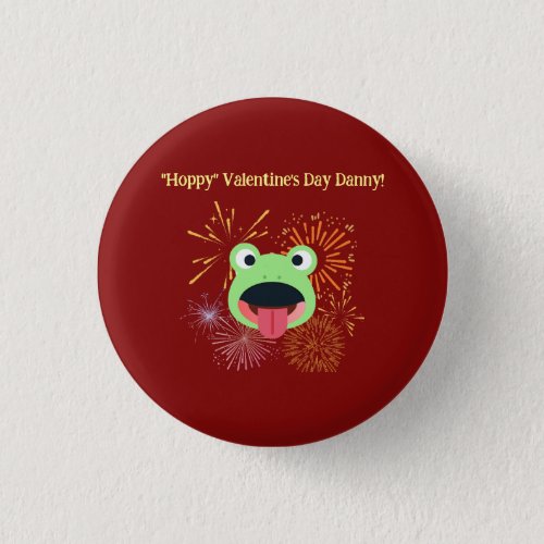 Valentines Frog and Fireworks Design Button