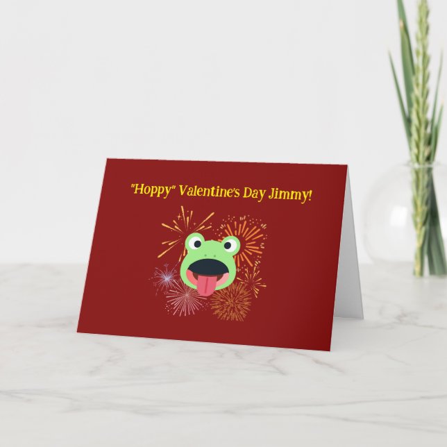 Valentine's Frog and Fireworks Design Card (Front)