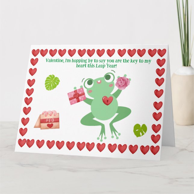 Valentine's Frog Heart Flowers Gift Feb Design Card (Front)