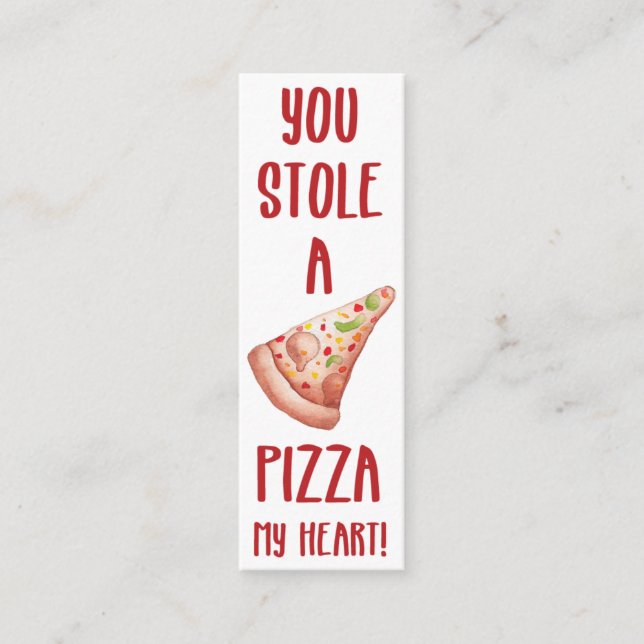 Valentine's Funny Pizza Mini Bookmark Mini Business Card (Front)