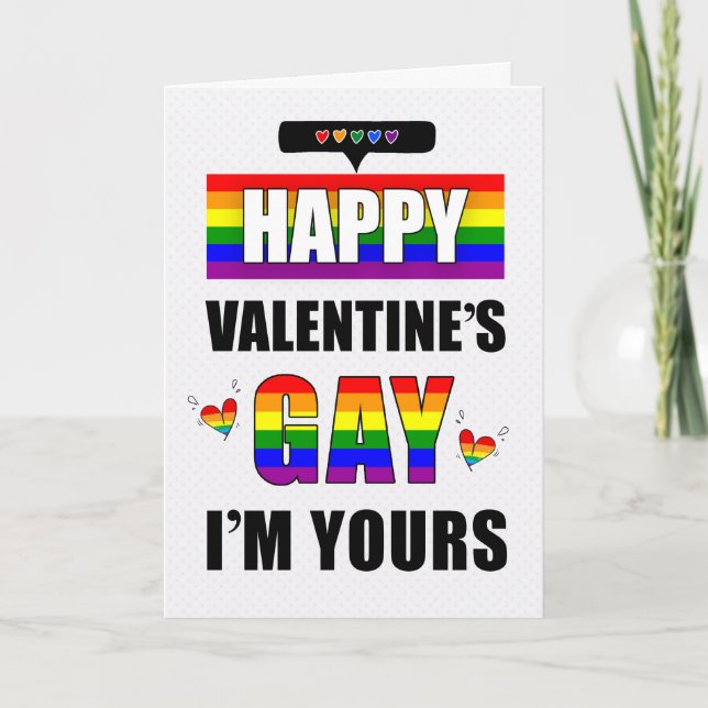 Valentine's Gay with LGBTQ Rainbow Holiday Card (Front)