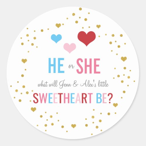 Valentines Gender Reveal Classic Round Sticker