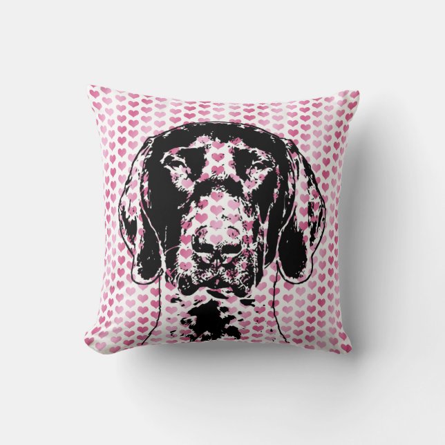 Valentines German Shorthair Pointer Dog Silhouette Throw Pillow (Front)