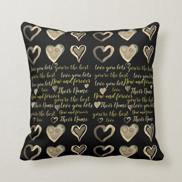 Valentines Gift  -Personalized Text Black Gold Throw Pillow
