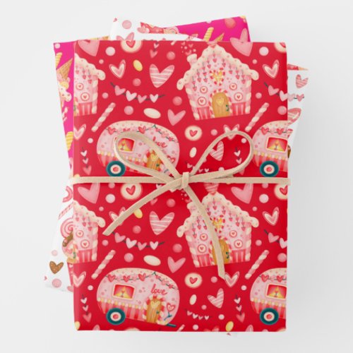Valentines Gingerbread Houses Pattern Christmas Wrapping Paper Sheets