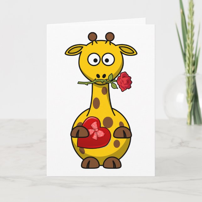 Valentine's Giraffe With Rose Holiday Card (Front)