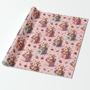 Valentine's Giraffes Wrapping Paper