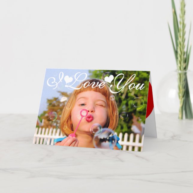 Valentines Girl Blowing Bubbles photo paint Holiday Card (Front)