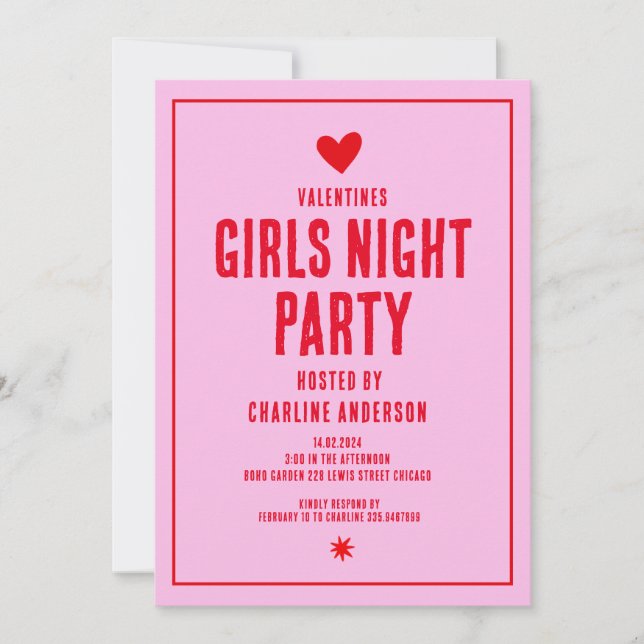 Valentines Girls Night Party Invitation (Front)