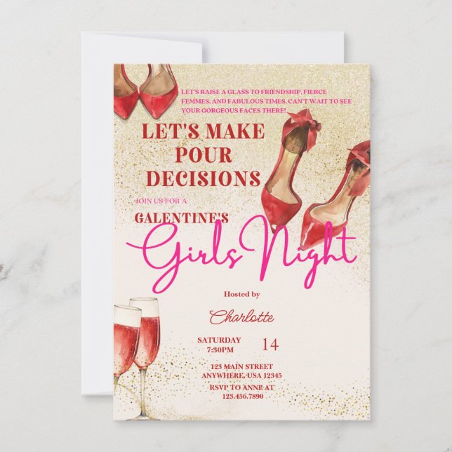 Valentines Girls Night party Invitation (Front)