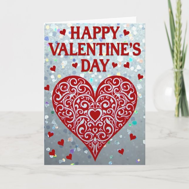 Valentines Glitter Scroll Heart Card (Front)