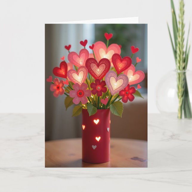 Valentines Glowing Hearts Card (Front)
