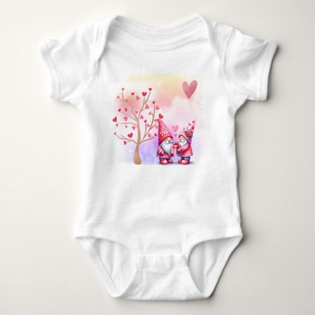 Valentine's Gnome Buddies under Heart Tree  Baby Bodysuit (Front)