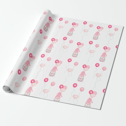 Valentines Gnome Holding Balloons Wrapping Paper