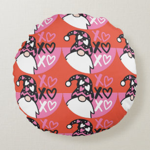 Valentine's Gnome Round Pillow