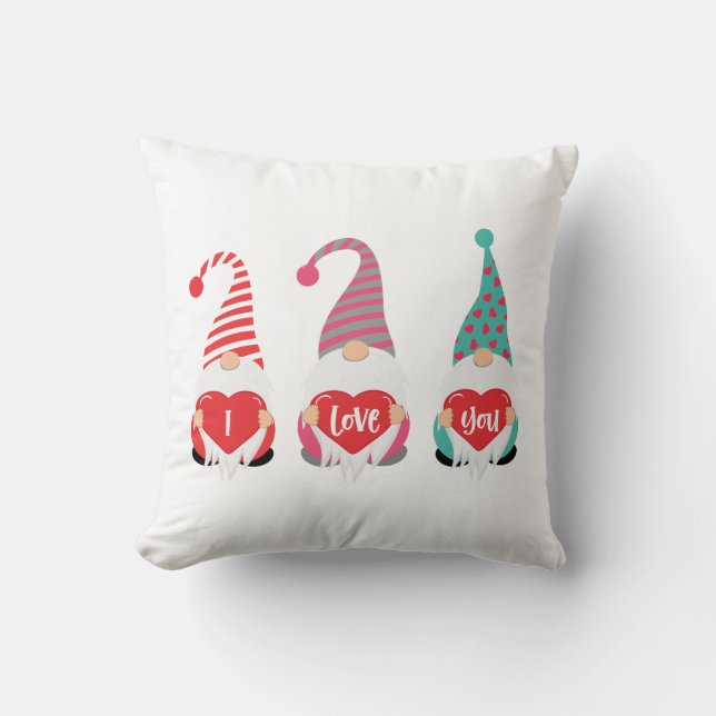 Valentine's Gnomes I Love You Gift  Throw Pillow (Front)