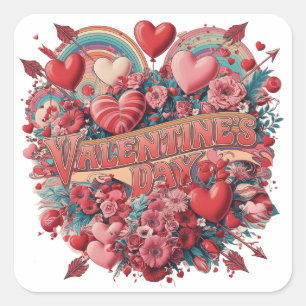 Valentine's groovy day, retro clipart square sticker