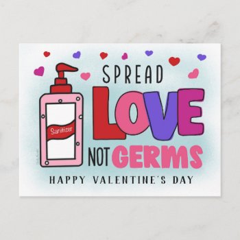 Valentines Hand Sanitizer Spread Love Not Germs Postcard by adams_apple at Zazzle
