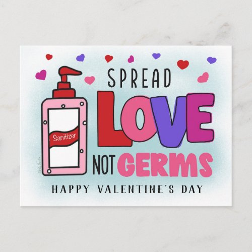 Valentines Hand Sanitizer Spread Love Not Germs Postcard