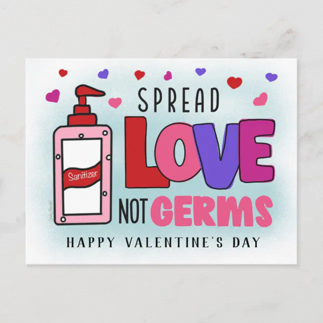 valentines-hand-sanitizer-spread-love-not-germs-postcard-zazzle