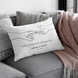 Valentines Hands Couple Quote Accent Pillow<br><div class="desc">The sweet sentiment of this ‘Valentines Day pillow’ is a reminder that love can be a powerful force that binds two people together in a special way. Featuring a simple black line drawing of a couple reaching out their hands, a love quote, their names, and the year they got together,...</div>
