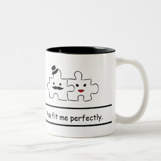 Valentines He & She mug: You fit me perfectly Two-Tone Coffee Mug