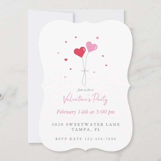 Valentine's Heart Balloons Party Invitation (Front)