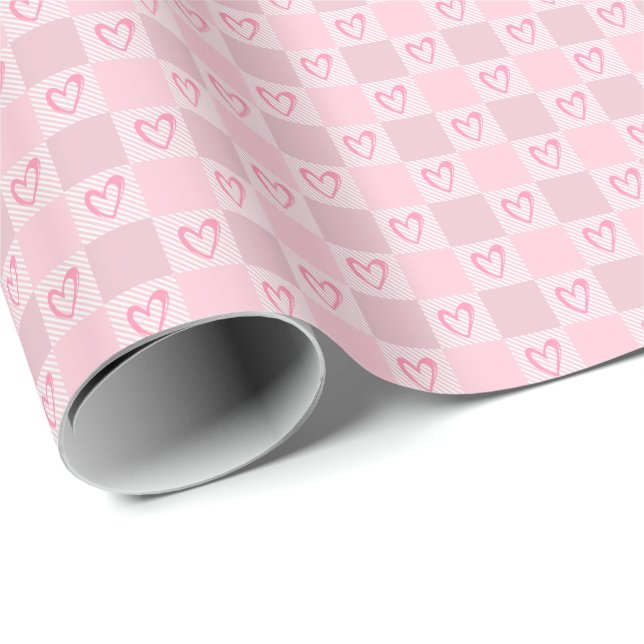 Valentine's Heart Check Pattern Wrapping Paper (Roll Corner)