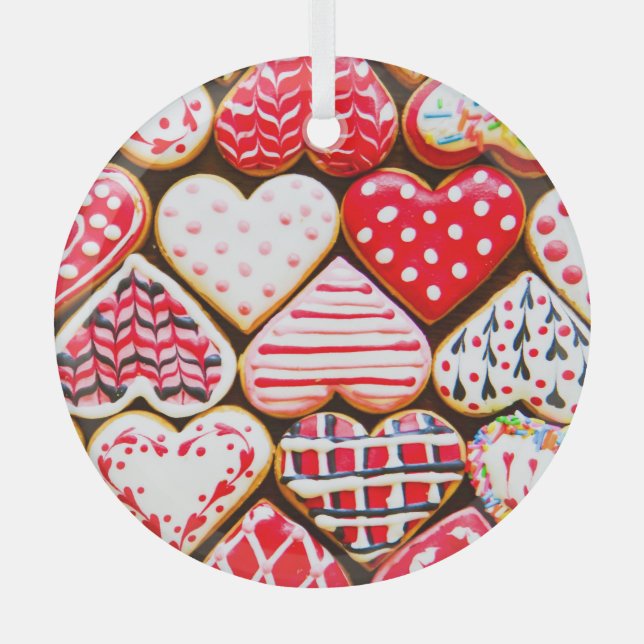 Valentine's Heart Cookies: Homemade Love. Glass Ornament (Front)
