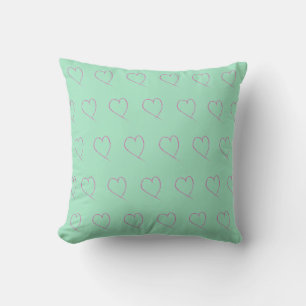 Valentines Heart Doodle Light Seafoam Green Pink Throw Pillow