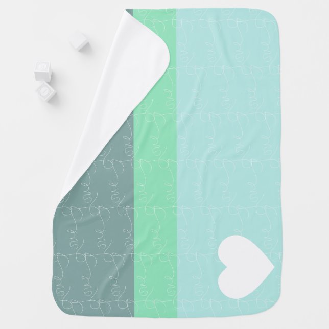 Valentines Heart Hand-Drawn Love Blue Green Baby Blanket (In Situ)