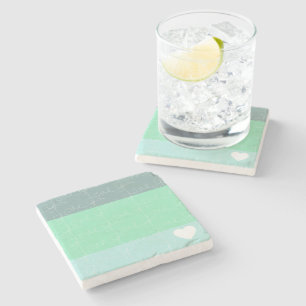 Valentines Heart Hand-Drawn Love Blue Green Stone Coaster