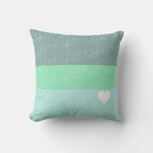 Valentines Heart Hand-Drawn Love Blue Green Throw Pillow