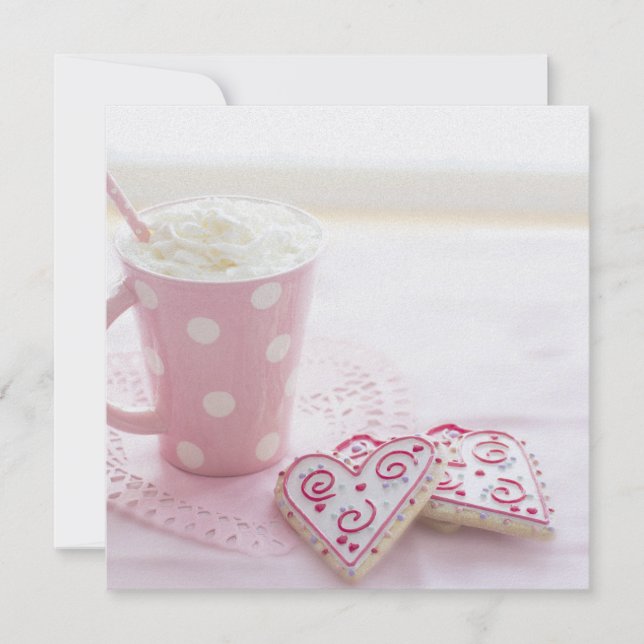 Valentine's Heart Love Cookies Hot Chocolate Holiday Card (Front)