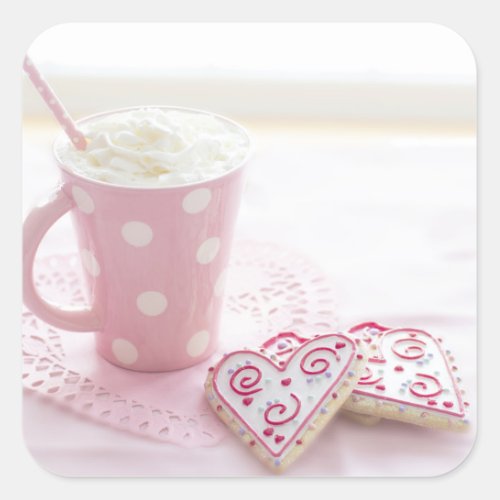 Valentines Heart Love Cookies Hot Chocolate Square Sticker