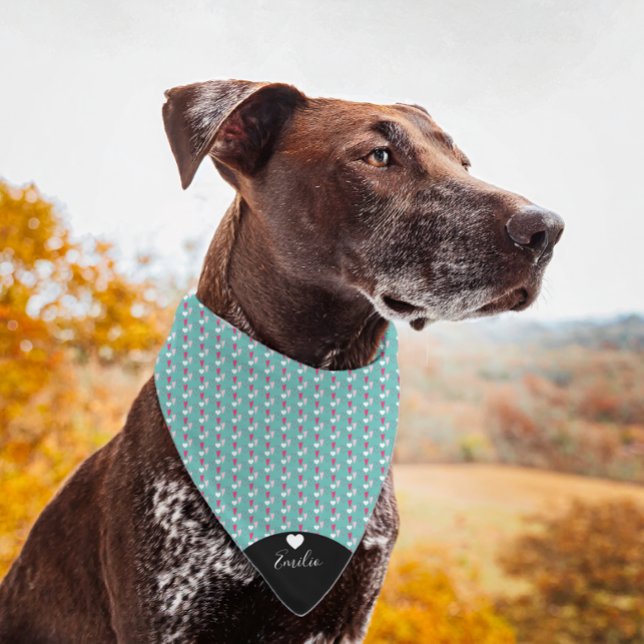 Valentines Heart Love Teal Script Name Pet Bandana (Creator Uploaded)