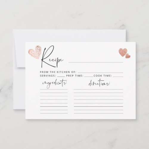 Valentines heart minimalist bridal recipe card