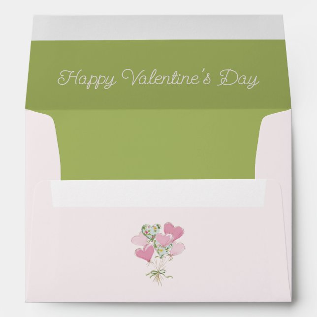 Valentine's Heart Pink and Green Heart Balloons Envelope (Back (Bottom))