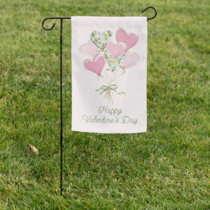 Valentine's Heart Pink and Green Heart Balloons Garden Flag