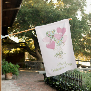 Valentine's Heart Pink and Green Heart Balloons House Flag