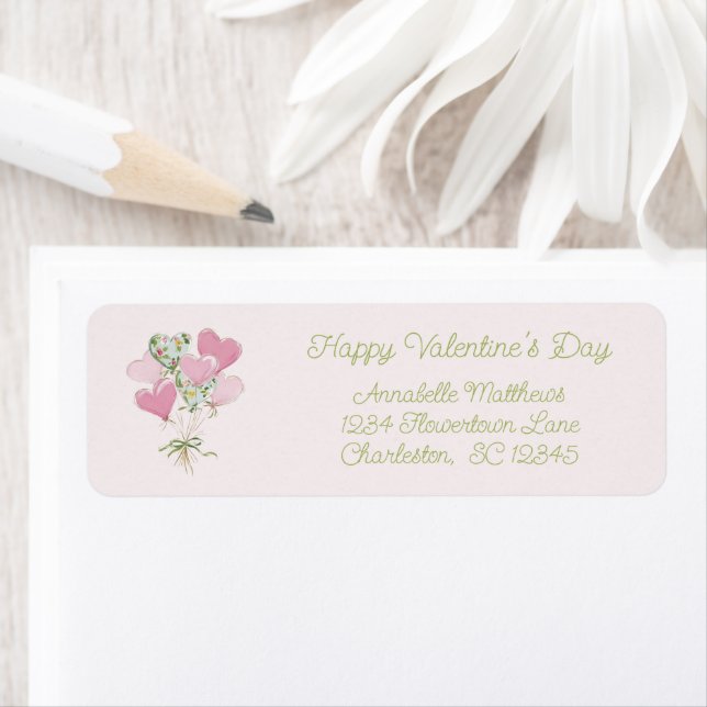 Valentine's Heart Pink and Green Heart Balloons Label (Insitu)
