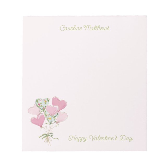 Valentine's Heart Pink and Green Heart Balloons Notepad (Front)